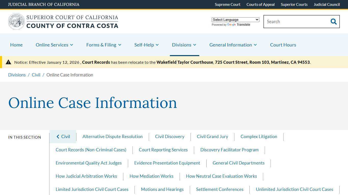 Online Case Information | Superior Court of California | County of Contra Costa