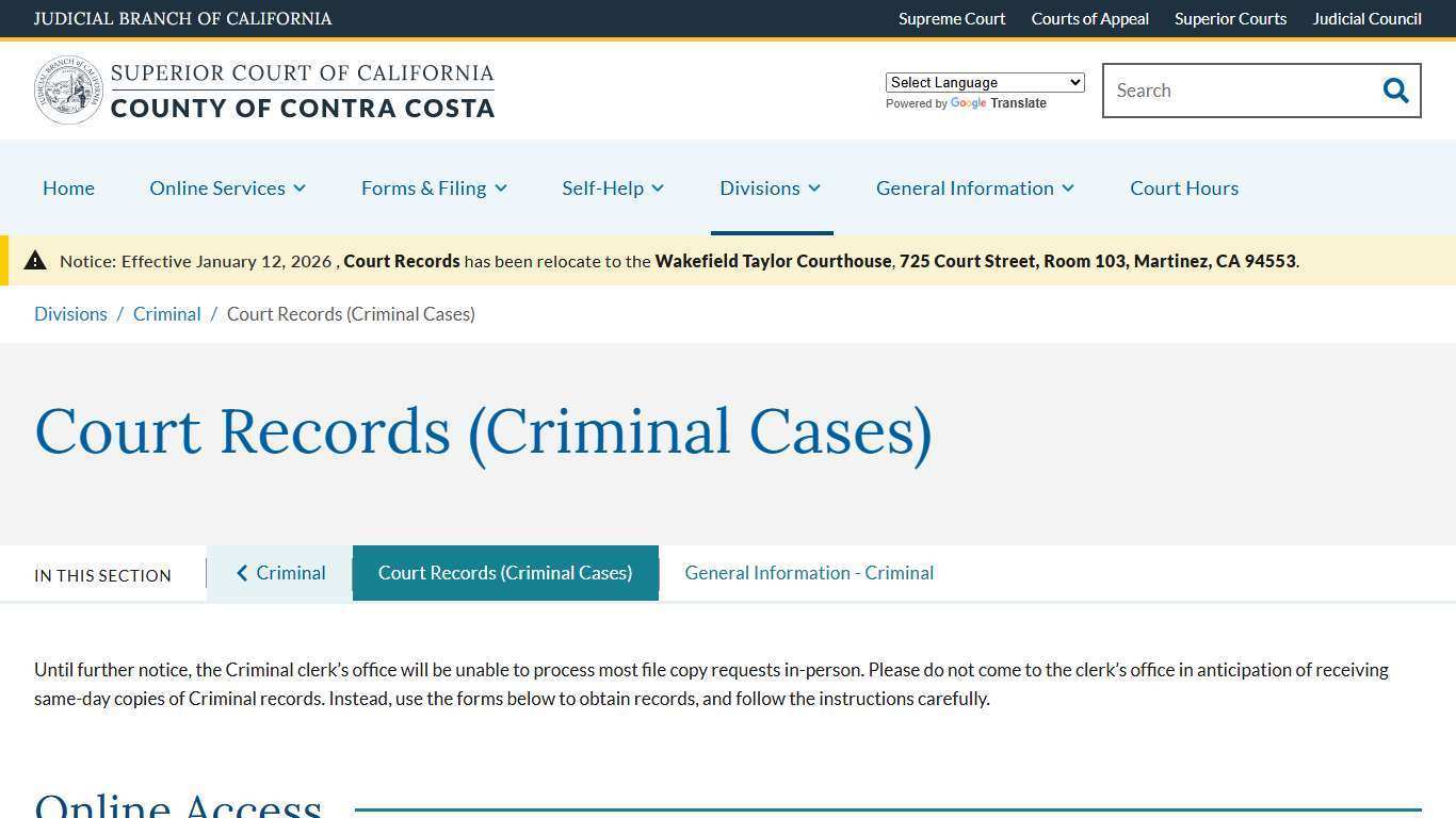 Court Records (Criminal Cases) | Superior Court of California | County of Contra Costa